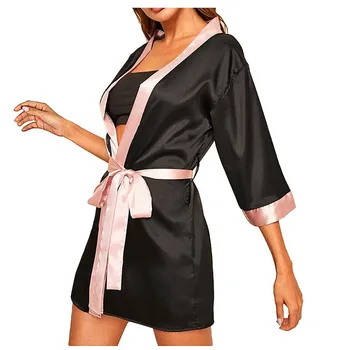 

2019 New Silk Kimono Robe Bathrobe Women Silk Bridesmaid Robes Sexy Navy Blue Robes Satin Robe Ladies Dressing Gowns