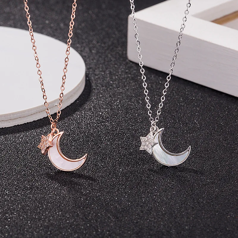 

S925 sterling silver Singapore niche design chomel White Fritillaria star moon necklace fashion choker female accessories