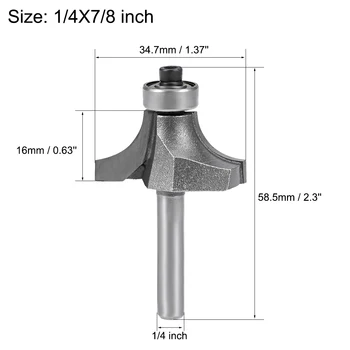 

uxcell Router Bit 1/4 Shank 7/8 inch Cutting Dia Round Over Corner 2 Flutes Tungsten Steel for Woodworking Milling Cutter