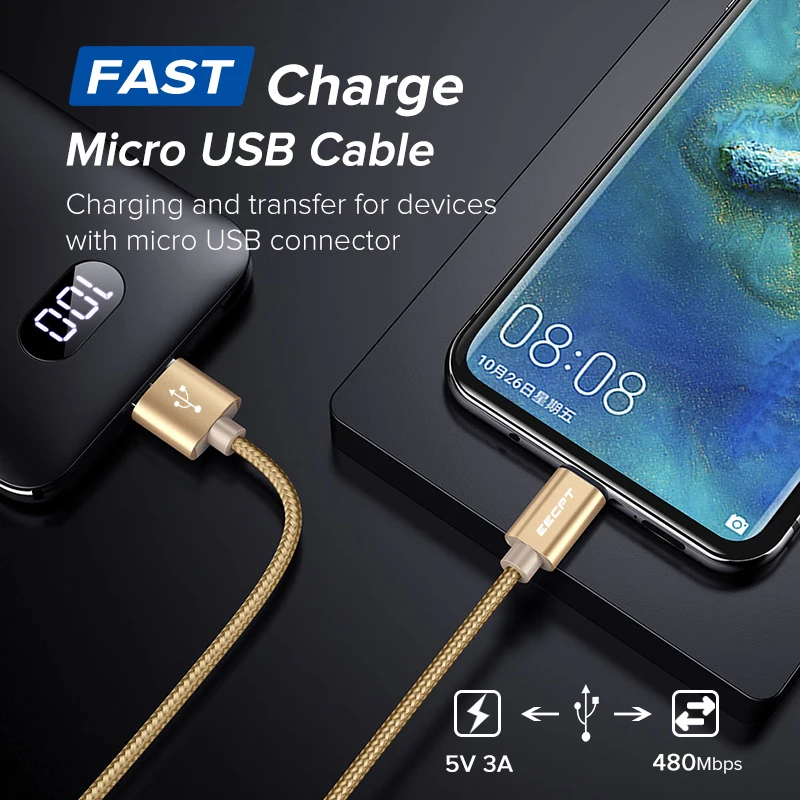 EECPT Micro USB кабель 3A кабель передачи данных для быстрой зарядки для samsung Xiaomi Redmi Note 5 Honor Android Microusb Быстрая зарядка шнур 3 м 2 м