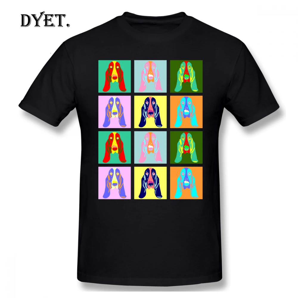 Basset Hound T Shirt Pop Art T-Shirt Men Cotton Tee Printed Short Sleeve 5x Cute Beach Tshirt | Мужская одежда