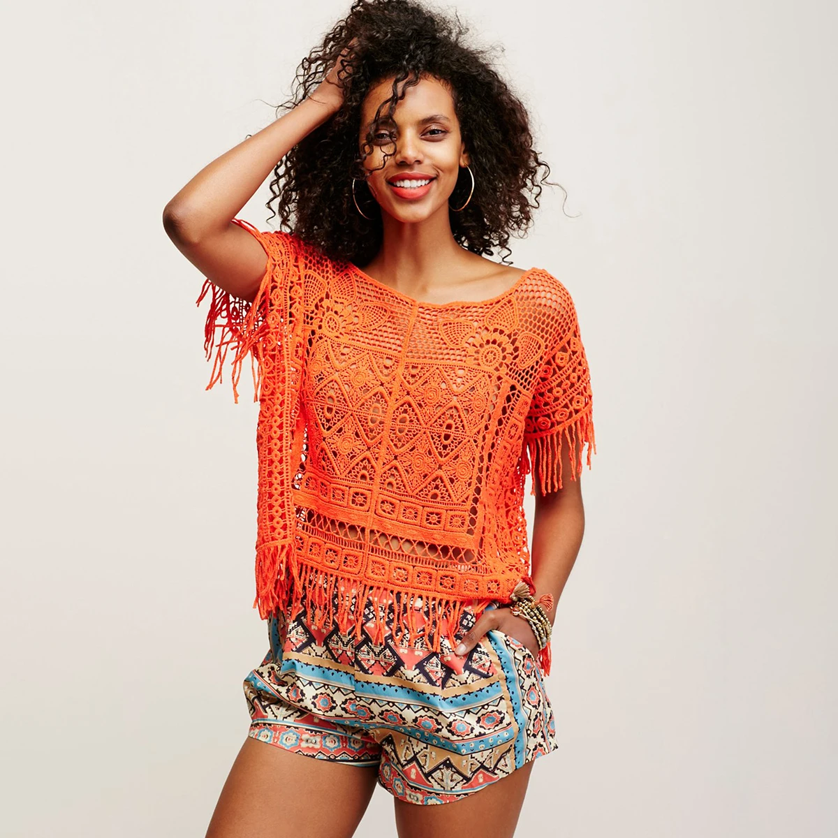 

Jastie Boho Chic Crochet Lace Top Tassel Batwing Sleeve Loose Casual Beach Blouse Shirt Hollow out Floral Embroidery Women Shirt