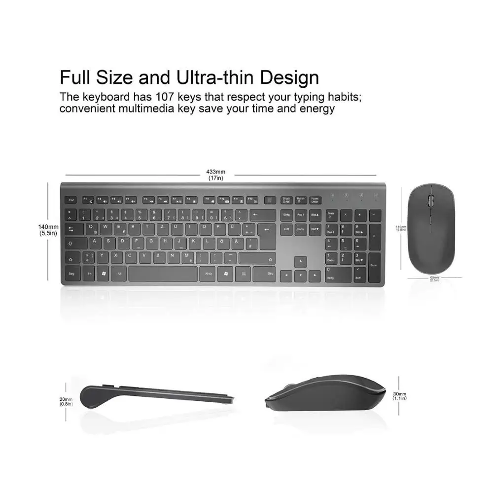 Wireless keyboard and mouse combination 2.4 gigahertz stable connection rechargeable battery UK/Fra