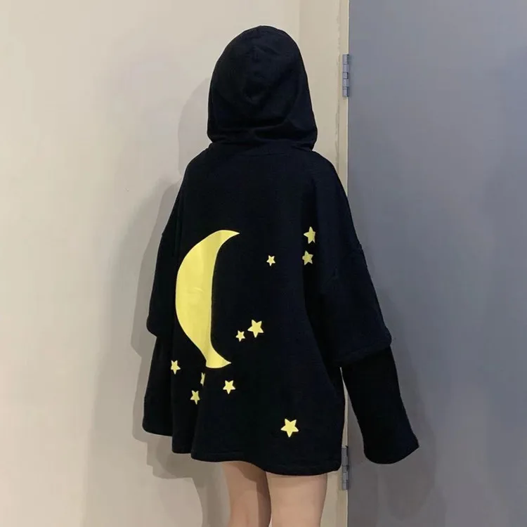 Сейлор Мун звезды печати Мода Ins kawaii сладкий Забавный Harajuku повседневная личность Свободные повседневные женские толстовки с капюшоном