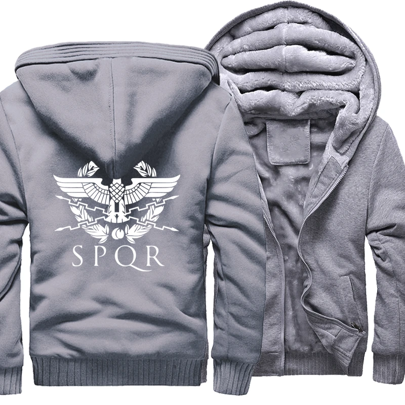 SPQR Римский гладиатор Императорский золотой Орел мужские утепленные толстовки повседневные Harajuku мужские толстовки Зимний флисовый костюм хипстера - Цвет: gray 5