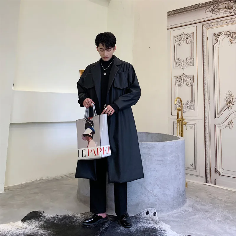 Мужской кожаный Тренч мужской женский винтажный Модный уличная хип хоп панк
