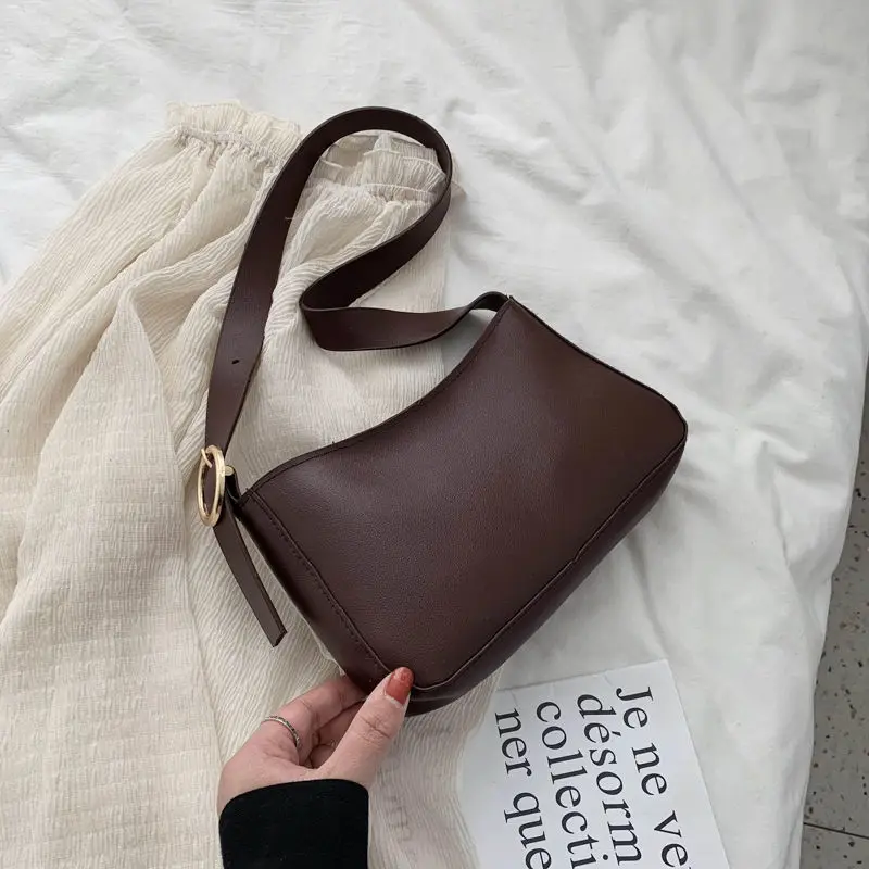 

PU Leather Female Baguette Handbags Simple Design Ladies Underarm Bag Clutch Purse Solid Color Women Small Shoulder Bags Bolsa