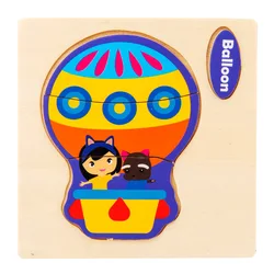 Miniature 3D Wooden Cartoon Animal Puzzle Board for Kids - Early Learning Educational Toy Gift (Hot Air Balloon)