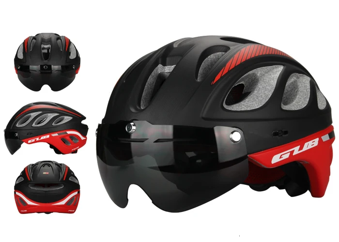 MTB дорожный велосипед соревнование 17 с вентиляционными отверстиями для шлема, со стеклом es интегрированный ESP+ PC велосипедный шлем Aero* стекло M6 GUB - Цвет: black red