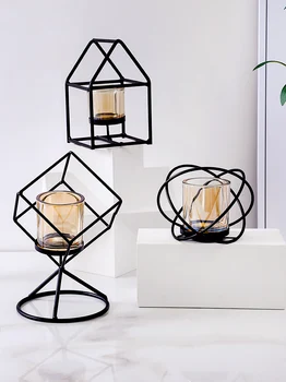 

Modern Art Candle Holder Metal Vintage Hanging Geometric Tea Porta Velas Portavelas Candlestick Home Decor BB70ZT