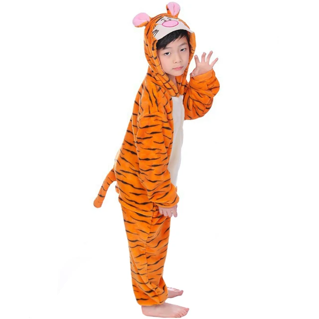 Tiger Pajamas Suit For Kids Hooded Animal Onesie Pyjamas Winter Flannel Soft Warm Sleepwear Anime Tiger Cosplay Anime Onesie clothes