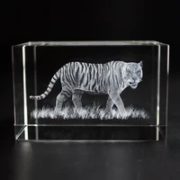 3D Laser Engraved Cube K9 Crystal Tiger Image Sculpture White DIY Souvenir Crafts 1
