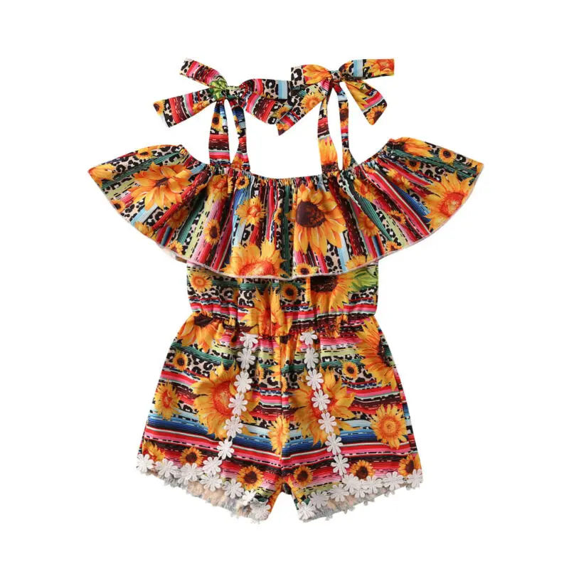 

2020 Baby Summer Clothing Kids Baby Boys Girls Jumpsuit Romper Ruffled Sunflower Clothes Flower Outfits Playsuit