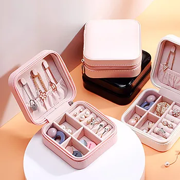 

Leather Jewelry Box Organizer Earring Ring Jewelry Display Storage Box Case Organizer Flannel Tray Holder Gift Ornaments Case #L