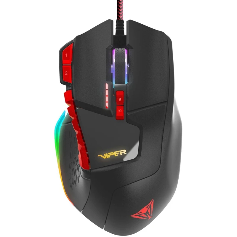 Мышь Patriot Viper V570 PV570LUXWK лазерная, проводная, 12000 dpi, USB, подсветка RGB, цвет: черный