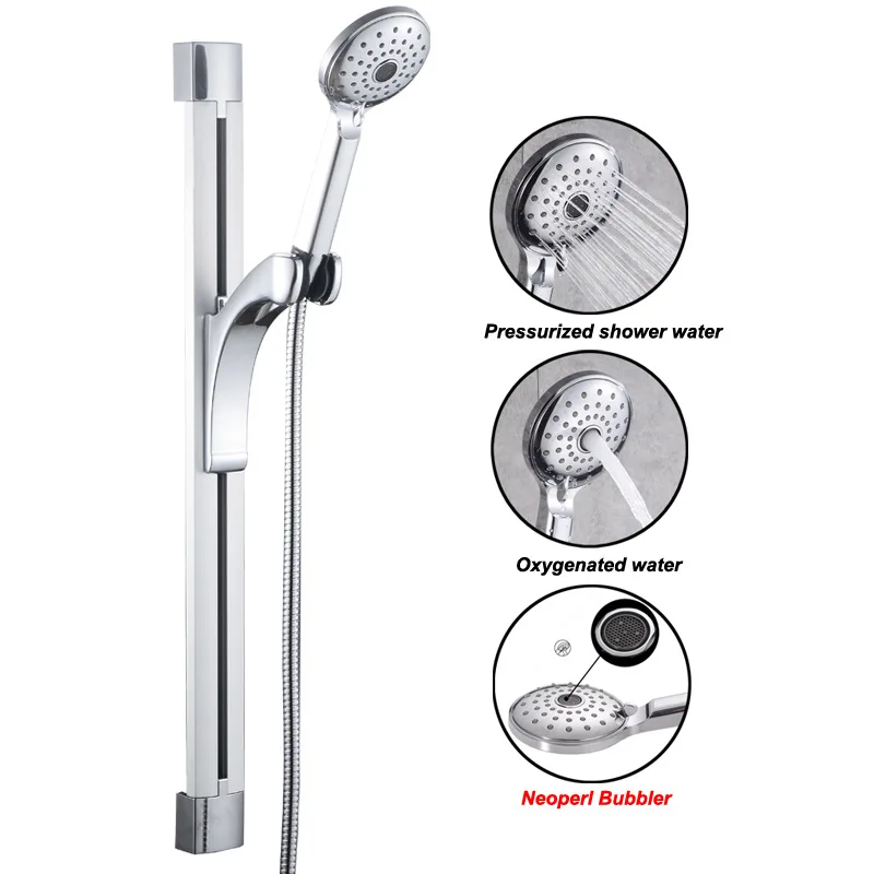 Electroplated Finish 60cm Brass Rod Shower Sliding Bar Wall Mounted Shower Head Lifting Pipes with Handheld Shower Bracket