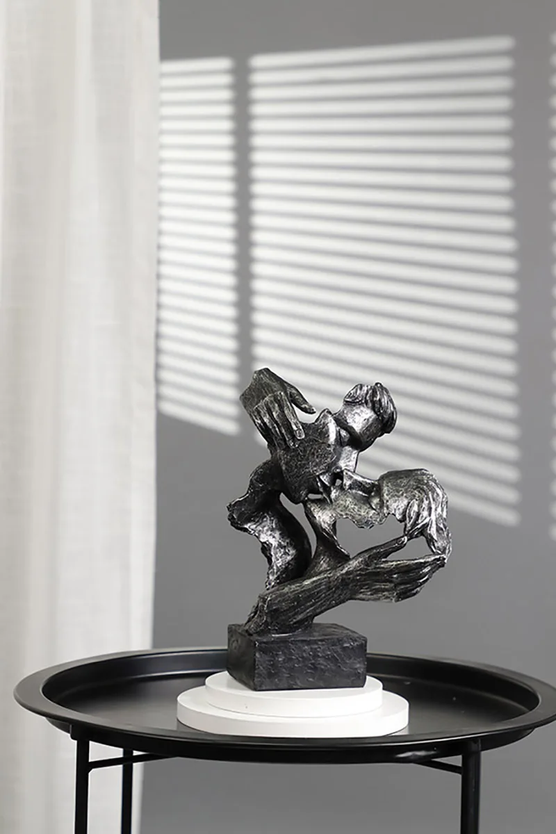 Decorative Statues Cyan Gold Face Mask Sculptures For The Room Couple Gift Room Ornaments Home Decor Craft Desktop Accessories