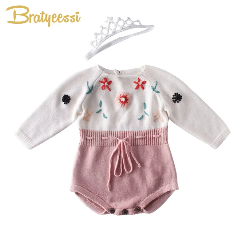 

Embroidery Baby Romper for Girls Clothes Winter Baby Jumpsuit Knitted New Born Baby Girl Romper Toddler Onesie Newborn Costume