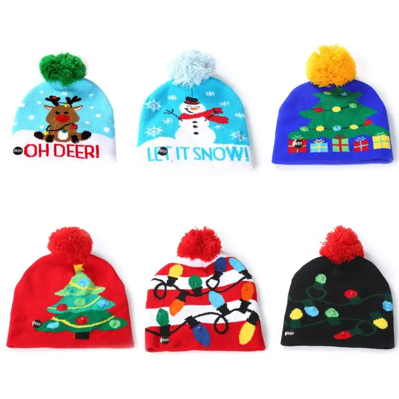 

LED Colorful Lights Cap Christmas Halloween Parent-child Adult Children Knit Hat