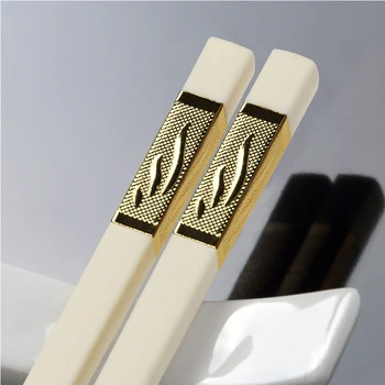

White Gold Korean Chopstick set 5pairs Japanese Chopsticks Reusable Chop Sticks Silver Alloy Long China Stick RestaurantCutlery