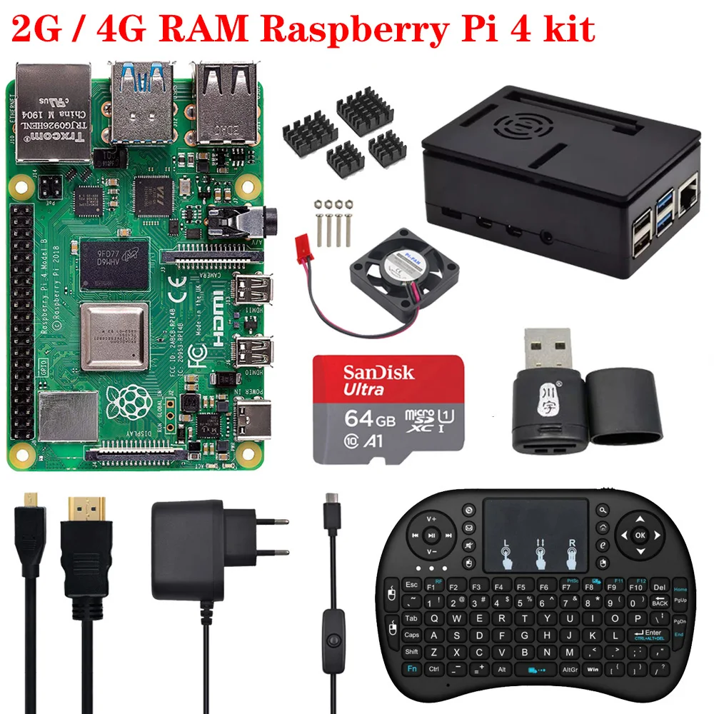  Original 2GB / 4GB Raspberry Pi 4 Model B Board with ABS Case 2.4G Wireless Keyboard Power Supply A