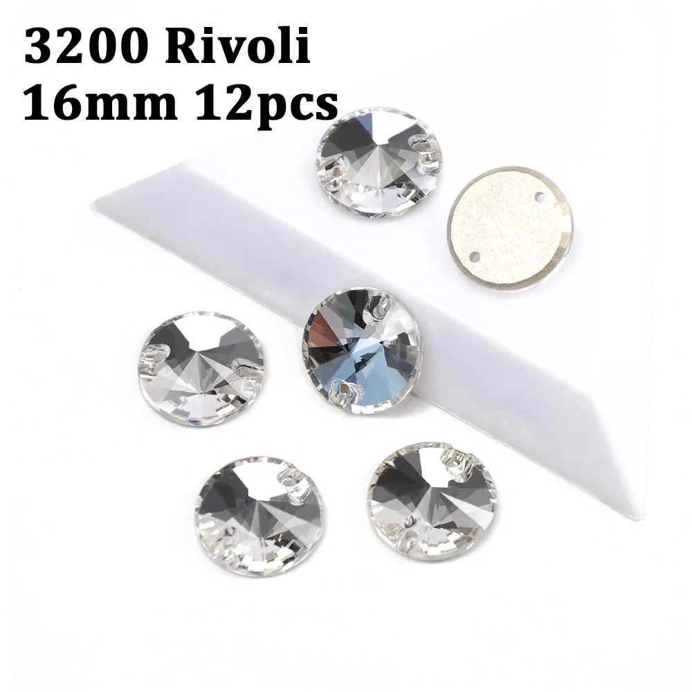 Rivoli 16mm-12pcs CTPA3bI Кристалл высокого качества формы смешивания пришить на стеклянные стразы с отверстиями камень DIY свадебное платье украшение одежды - Цвет: Rivoli 16mm-12pcs