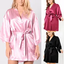 Плюс размер шелковая Женская одежда для сна Пижама-халат черный длинный рукав пояс Женское ночное белье банное Платье Большая Дамская домашняя Ночная одежда