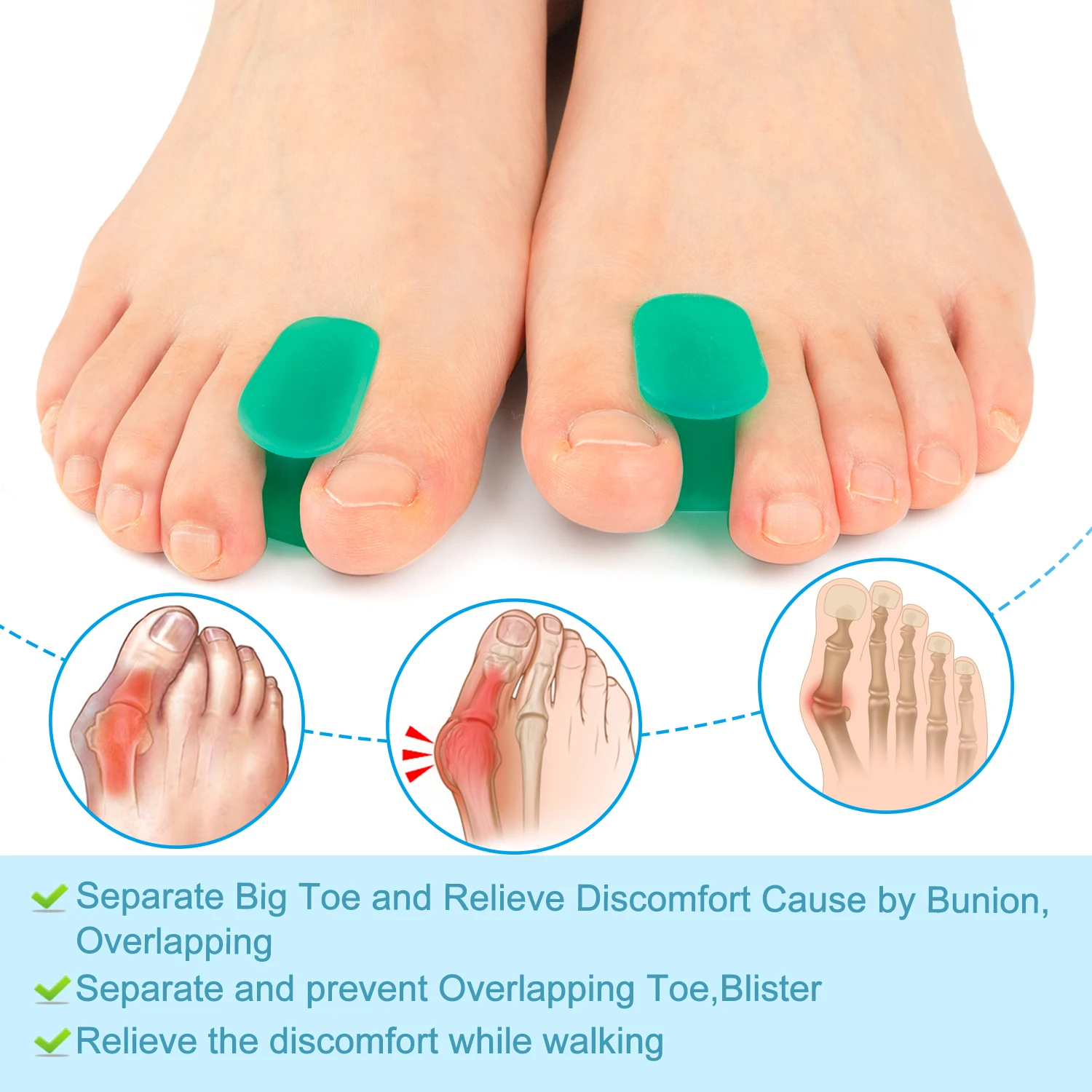 2Pcs Gel Toe Separator Foot Care Tool Silicone Big Toe Bunion Straightener Valgus Hallux Bunion Protector Corrector Alignment toe separator bunion corrector