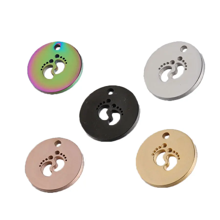 

20Pcs/Lot 15mm Round Hollow Baby Feets Mirror Polish Stainless Steel Charms For DIY Making Necklace Bracelets Fashion Jewelry