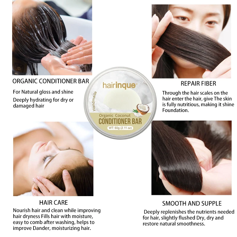 11,11 HAIRINQUE органический кокосовый кондиционер ручной работы бар Твердый кондиционер для волос мыло глубоко увлажняющее для сухих и уход для поврежденных волос