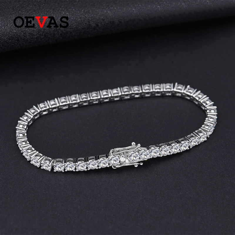 Oevas 100% 925 Sterling Silver Created Moissanite Gemstone Bangle 