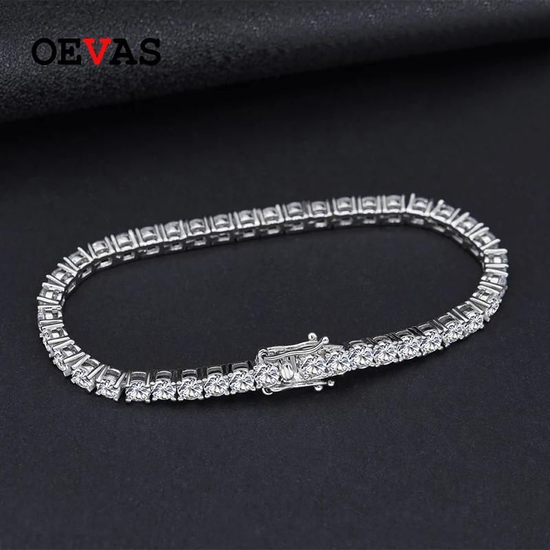 

OEVAS 100% 925 Sterling Silver Created Moissanite Gemstone Bangle Charm Wedding Bracelet Fine Jewelry Wholesale Drop Shipping