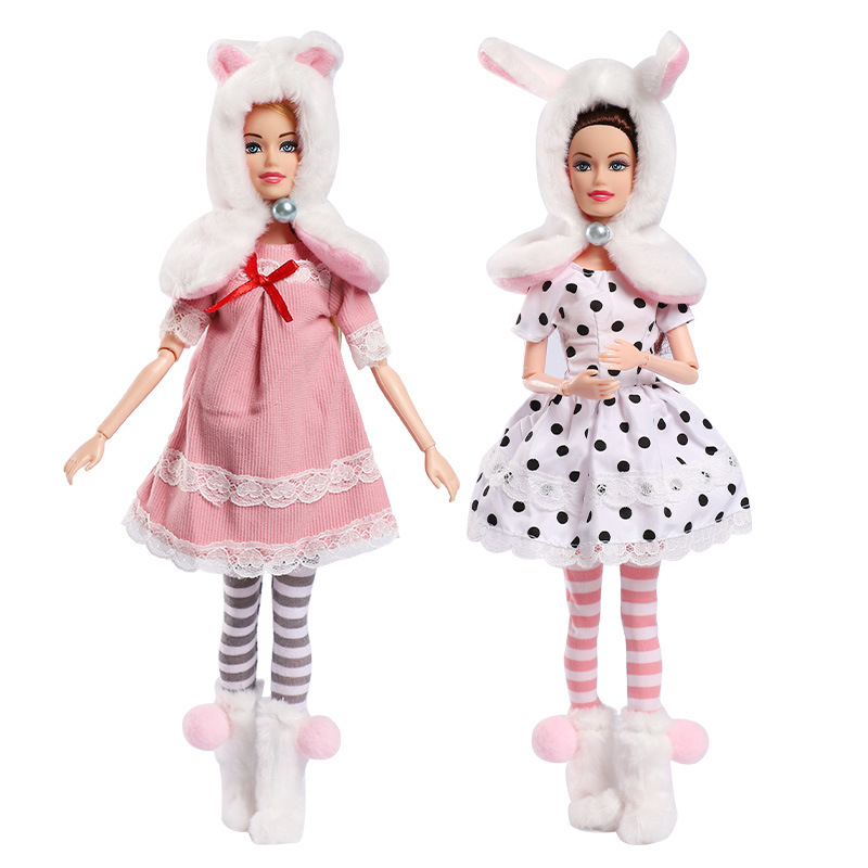 4pcs/set Doll's Clothes Suit White Dop / Pink Dress for 30cm Doll Accessories for Barbie Clothes with Hat 11inch Doll Clothes