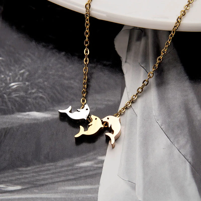 Новые роскошные ожерелья для женщин 316l из нержавеющей стали золотистый кулончик серебряный кулон в форме сердца, украшения аксессуары для девочек Подарки - Окраска металла: dolphin