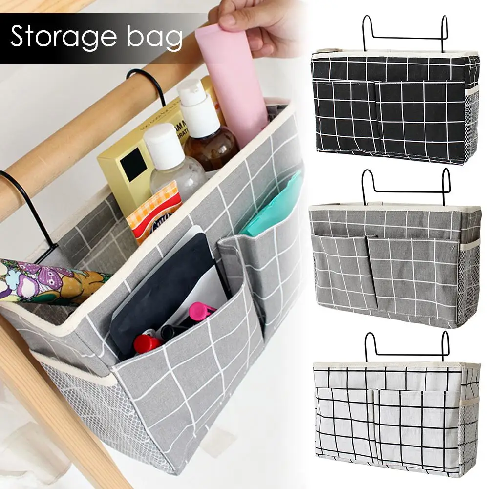 

Canvas Hook Bedside Wall Storage Bag Home Decoration Hanging Storage Bag Large Capacity Canvas Storage Basket For Dormitory Bed