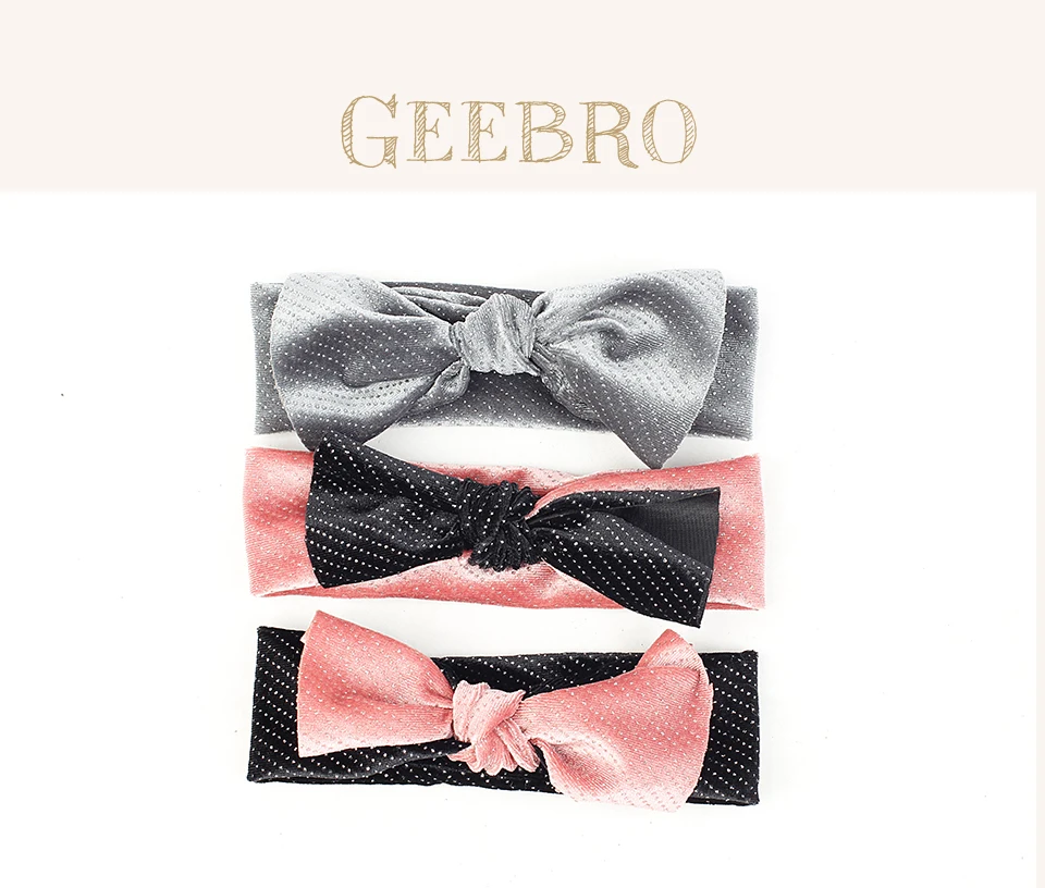 Geebro; сезон осень-зима; мягкие бархатные повязки на голову для маленьких мальчиков и девочек; милые повязки на голову в блестящий горошек с бантом; повязки на голову; аксессуары для волос