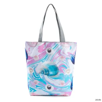 

Women Tote Bag Beach Bag Wholesale Cheap Caute Tote Zipper Printed Reusable Bag Fashion Eco Friendly Shopping Bag Floral