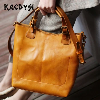 

Nature Cow Leather Handmade Original Ladies Handbag Literary Retro Women Tote Messenger Satchel Purse Luxury Fashion Casual Tote