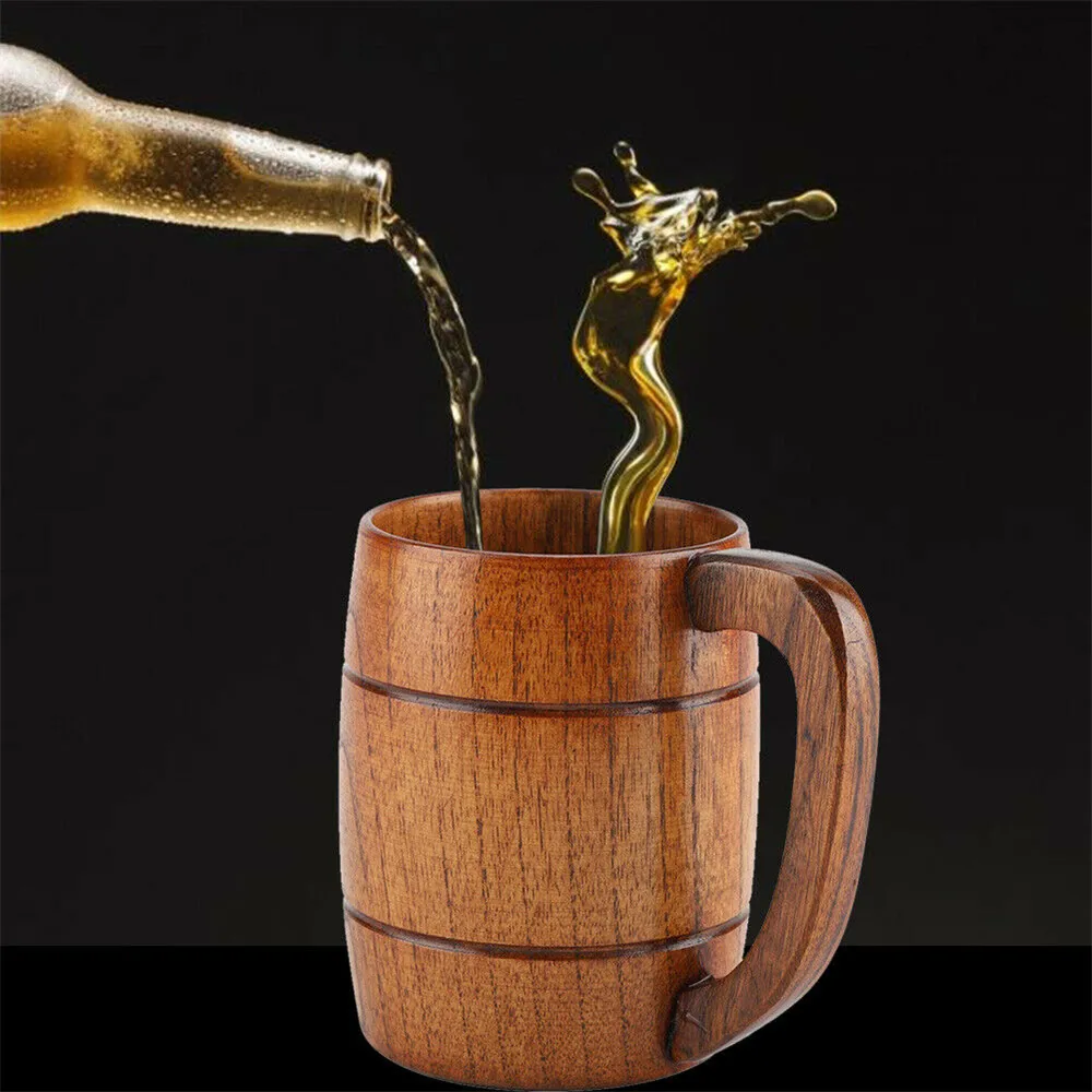 Lot de 2 tasses à bière rétro en bois 320 ml pour hommes, tasse à boire en  bois faite à la main avec poignée, tasse à bière en boi - Cdiscount Maison