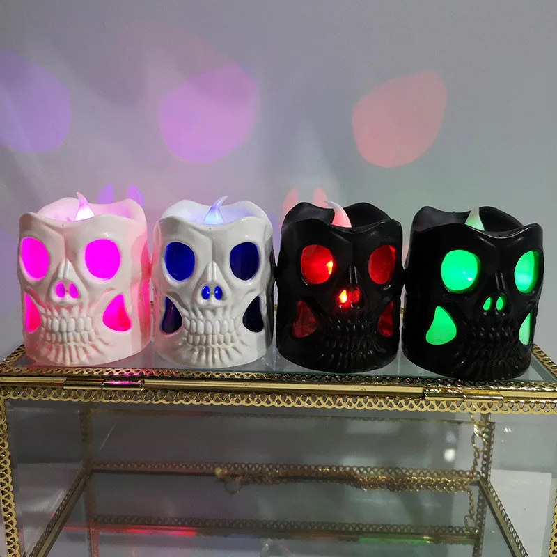 Хэллоуин украшения головы черепа белый/красные глаза LED красочный градиент свеча