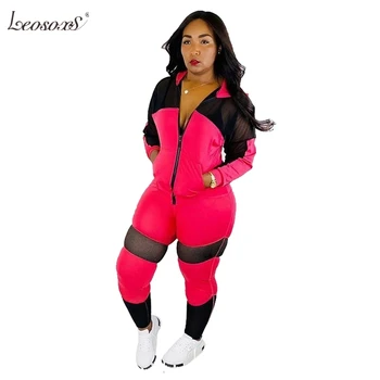 

Casual Tracksuit Women Autumn Two Piece Set Top And Pants Set Mesh Patchwork Hooded Sport Sweat Suits Women 2 Piece Outfit Set