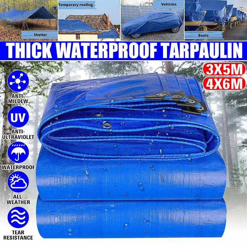 

3X5M 4X6M Tarp Boat Car Truck Canopy Rain Cloth Waterproof Cloth Tarpaulin Greenhouse Flower Plant Balcony Thick Tarp