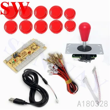 

Zero Delay USB Encoder To PC Controller OEM 5Pin Joystick + 10 Push Buttons For Arcade DIY Kits Parts for Mame game machine#Red