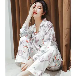 Smmoloa 2019 осенне-зимняя пижама с длинными рукавами женская пижама из натурального шелка