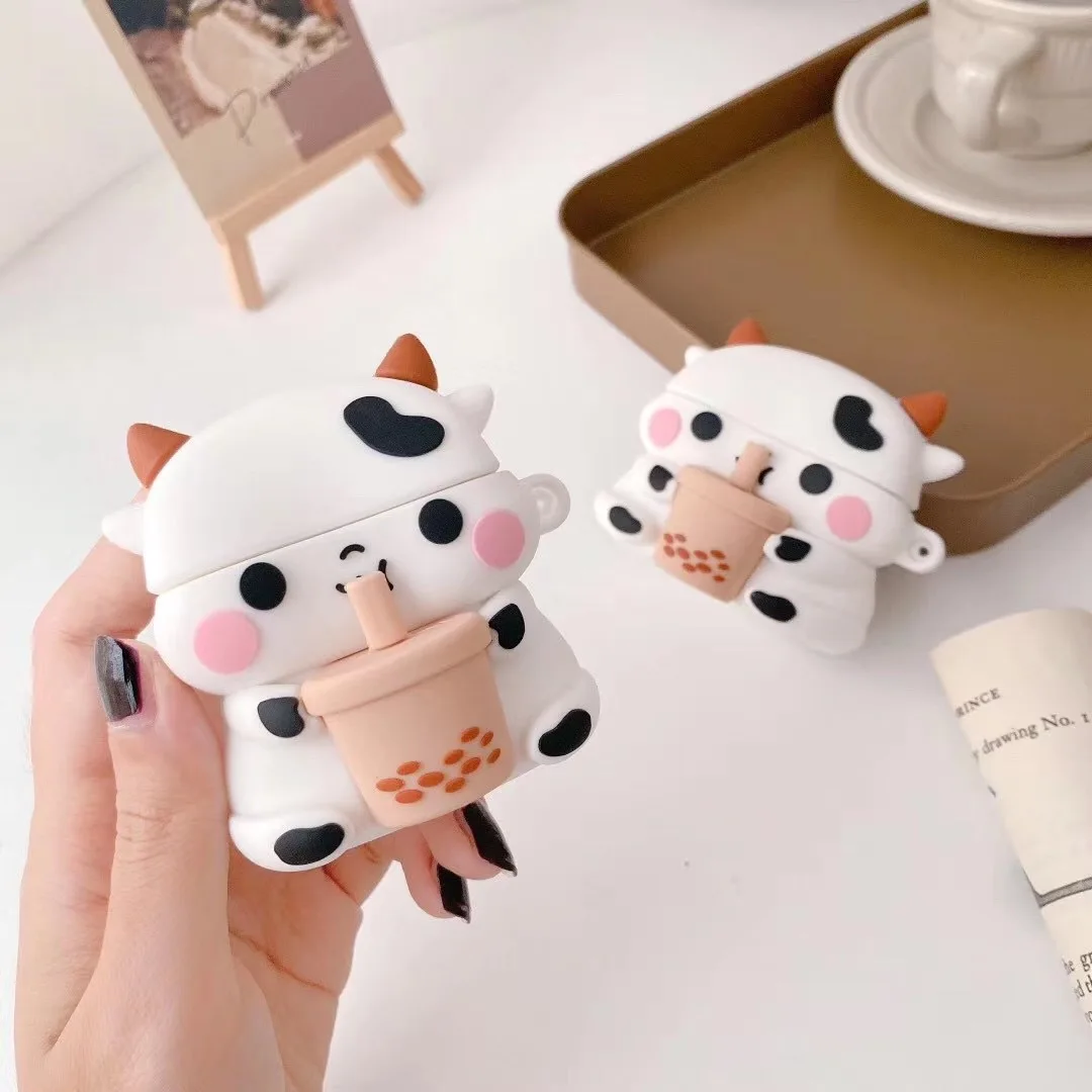 3D Boba Cow AirPods Pro 1 2 Case Cover   Japanese Anime Animals Cartoon Cows Animal Wireless Earphone Protective Cases Covers for Japan Apple Charging Box