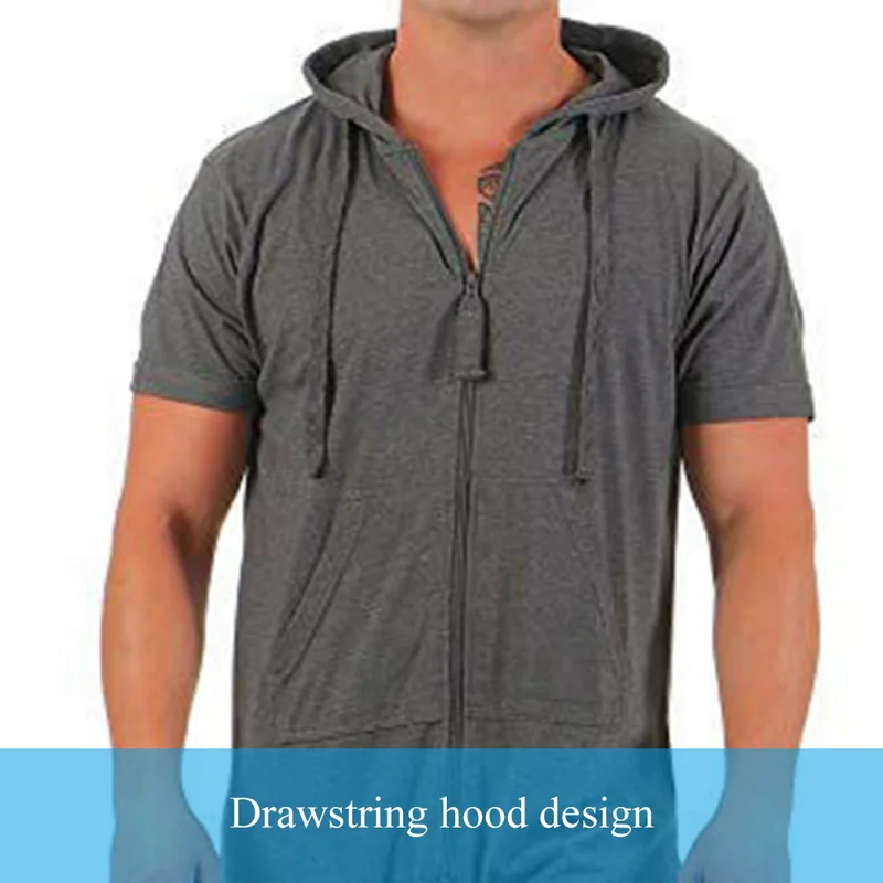 Discount Men's Jumpsuit Short Sleeve Jumpsuit T-shirt Hooded Jumpsuit Zipper One Piece  Playsuit Sports Jumpsuit Short Sleeve T-shirt