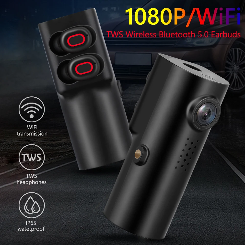 Full HD 1080P WiFi Автомобильный видеорегистратор Камера Dashcam с TWS Bluetooth беспроводные