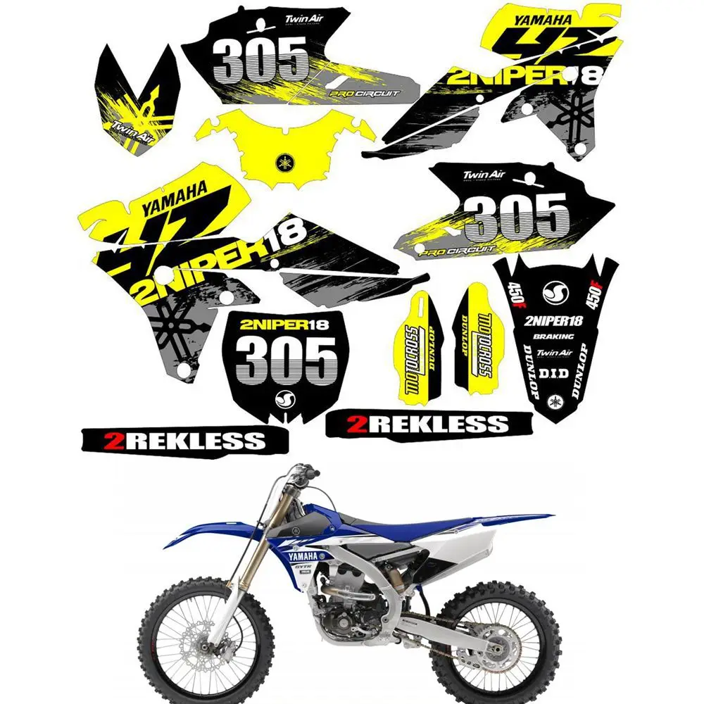 

For YAMAHA YZF YZ250F YZ450F 2014 - 2018 Graphics Decals Stickers Custom Number Name 3M Full Motorcycle Backgrounds Accessories