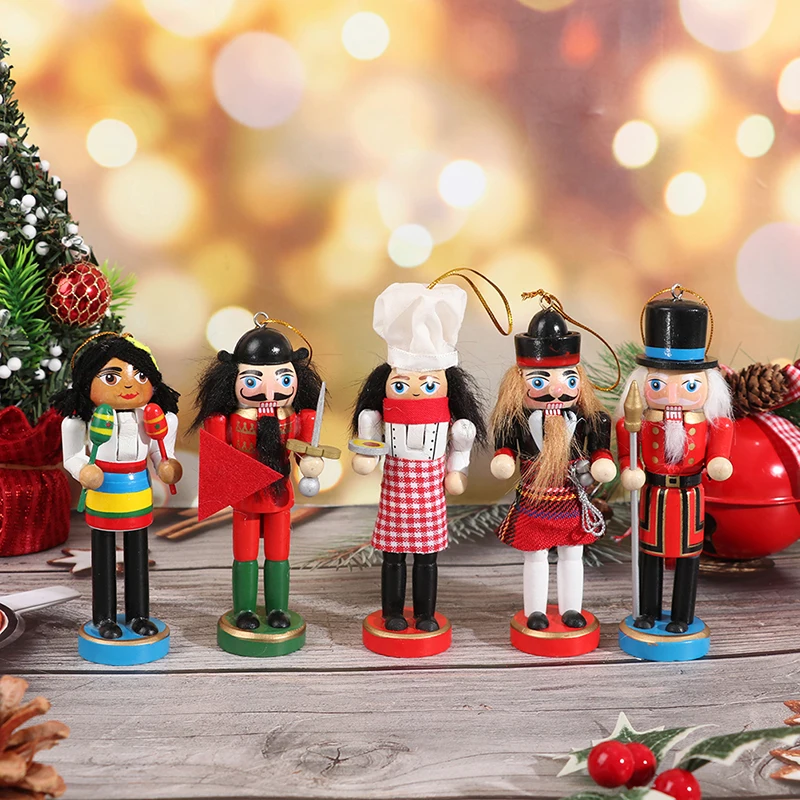 12CM 5 Piece Christmas Decoration Holiday Wooden Nutcracker Soldiers Puppet On Stand Gift Tree Decoration 