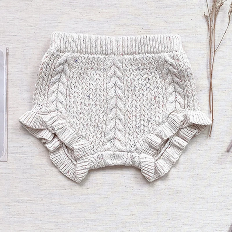 Autumn Spring Kids Knitting Princess PP Shorts Solid Color Ruffle Edge Lovely Knitting Shorts Pants Baby Girls